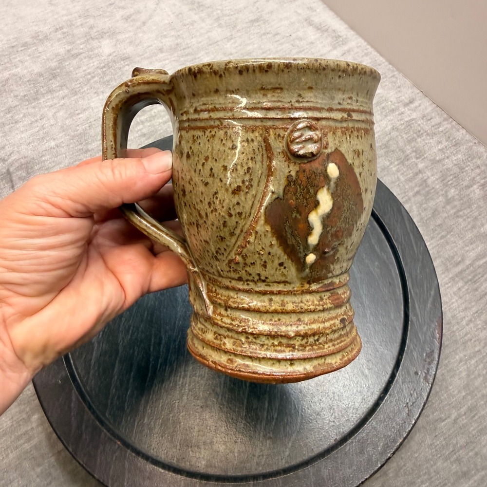 Vintage 1991 Signed Studio Pottery Mug Earth Tone Salt Glaze Stoneware Art Cup